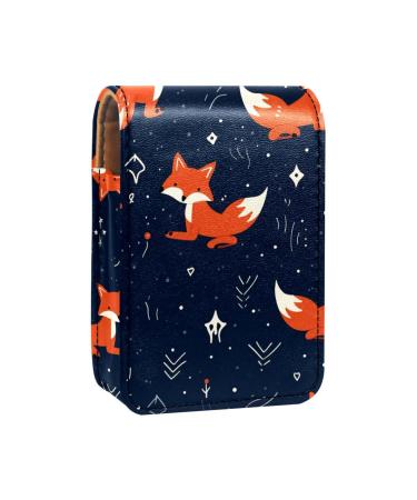 Lipstick Case Leather Lip Gloss Lipstick Organizer with Mirror Mini Lipstick Holder Bag Cute Abstract Fox R542c0inqu