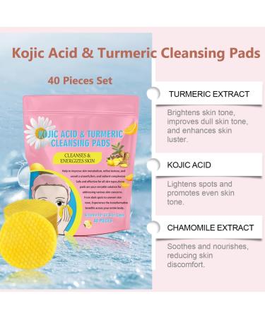 KARLOR Turmeric Cleansing Pad Face 40 Pieces Kojic Acid Cleansing Pad Face Cleansing Turmeric Kojic Acid Cleansing Pads Fades Acne Refines Pores Suitable for Oily Skin Acne Skin - Buy Online on GoSupps.com
