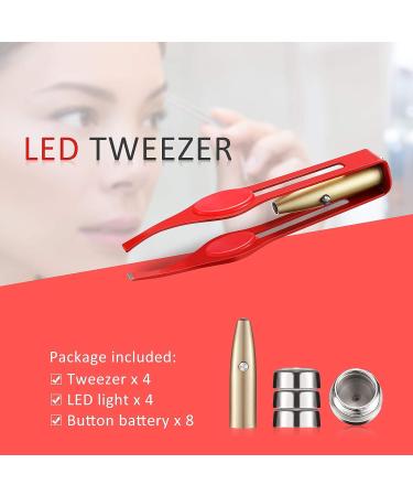 LED Lighted Stainless Steel Tweezers Set for Makeup & Hair Removal - 4 Pieces (Black, Red, Rose, Dark Blue) - Buy Online on GoSupps.com