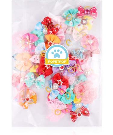 POPETPOP 50pcs Dog Bows with Rubber Bands - Multicolor Rhinestone Beads Flowers Topknot Puppy Bows for Pet Cat Dog Hair - Mixed Color - Buy Online on GoSupps.com