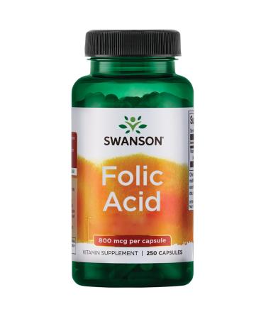 Swanson Folic Acid (Folic Acid) 800mcg Vitamin B9 250 capsules high dose laboratory tested soy-free gluten-free non-GMO