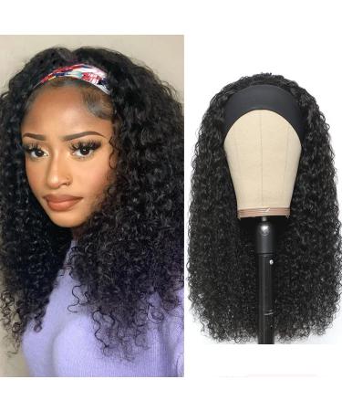 XSY Headband Wigs Human Hair Deep Wave 16 Inch Wig Glueless Headband Wig Deep Wave None Lace Front Wigs Human Hair 150% Density Wig Curly Hair Wear and Go Wigs Natural Color 16 Inch (Pack of 1) Natural Color