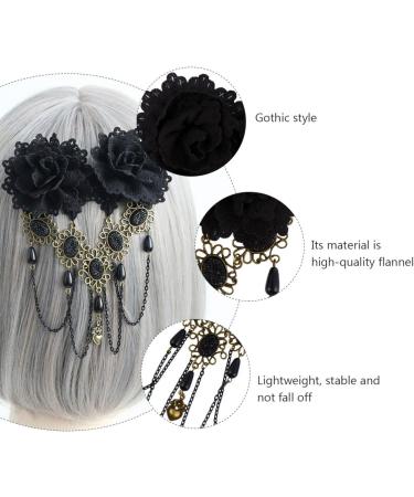 LALAFINA Gothic Chain Hairpin Gothic Hair Accessories Halloween hairpin Gothic Lace Rose Brooch Pin Rhinestone Tassel Hair Barrettes for Women Girls (Black) Halloween Hair Clips - Buy Online on GoSupps.com