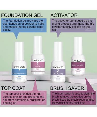 Saviland Dip Powder Liquid Set - Professional 15ml/0.5oz 4+9PCS Dip Nails Activator Base Top Coat Brush Saver - DIY Nail Art Salon, Quick Dry Formula - No Lamp Needed - Buy Online on GoSupps.com