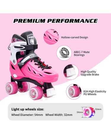 METROLLER Roller Skates for Teens - Adjustable 4 Sizes with Light up Wheels - Rose Medium-Big Kid (1-4 US) - Buy Online on GoSupps.com