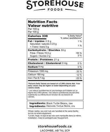StoreHouse Foods Black Turtle Beans 2.5 kg (5.5 lb) Non-GMO Raw Vegan Bulk A Favorite in Cooking for use in Soups Sauces and Main Dishes Product of Canada 2.5 kg (Pack of 1) - Buy Online on GoSupps.com