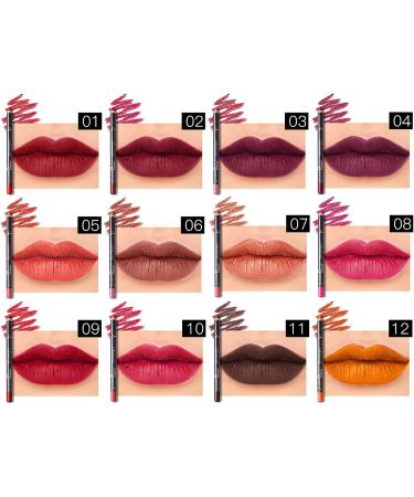 12-Piece Matte Waterproof Lip Liner Pencil Set - Long Lasting Lip Contour Shaping Tool for Women - Assorted Colors for Versatile Makeup Looks - Buy Online on GoSupps.com