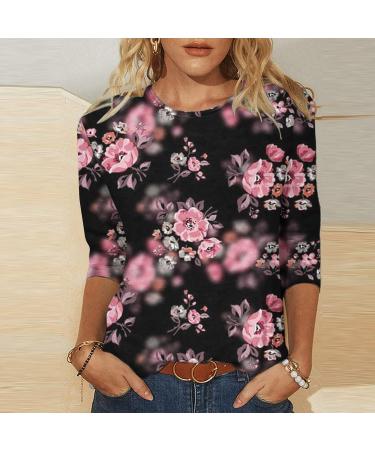 oelaio Cute Floral Printed Long Sleeve Tshirts Shirts for Women Clearance 3/4 Length Sleeve Casual Pullovers Blouses Loose Black Large - Buy Online on GoSupps.com