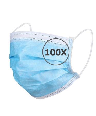 TBOC Disposable Hygiene Mask - Polypropylene Mask 3 Layers Soft Lightweight Breathable with Nose Clip 100 Blue Units