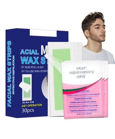 Bandes de cire pour homme - pilation rapide et nourrissante - Pr tes l'emploi - N'endommagent pas la peau - 30 bandes de cire froide + 3 huiles de nettoyage