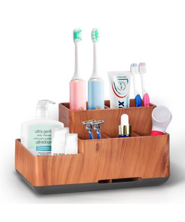 Large toothbrush holder electric toothbrush removable plastic toothbrush stand multifunctional storage for toothbrush toothpaste razor easy to clean wood grain yellow