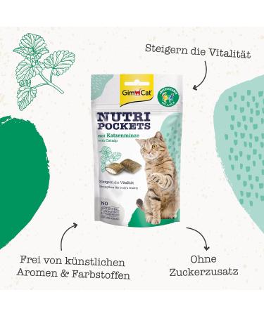 Gimcat Nutri Pockets Catmint - Crispy Cat Snack with Creamy Filling & Functional Ingredients - 60g Bag for Cats - Buy Online on GoSupps.com