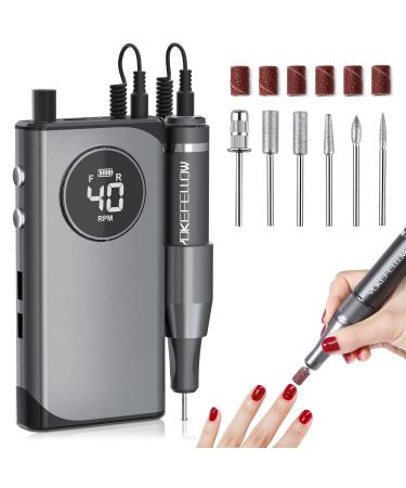 YOKE FELLOW Acrylic Nail Drill  40000rpm Portable Nail Drill with HD LCD Display Professional E File Machine for Home and Salon Use Grey Gray