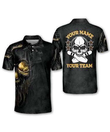 LASFOUR Custom Skull Bowling Shirts with Name, USA Camouflage Bowling Jerseys for Men Short Sleeve, Mens Bowling Team Shirts Style3