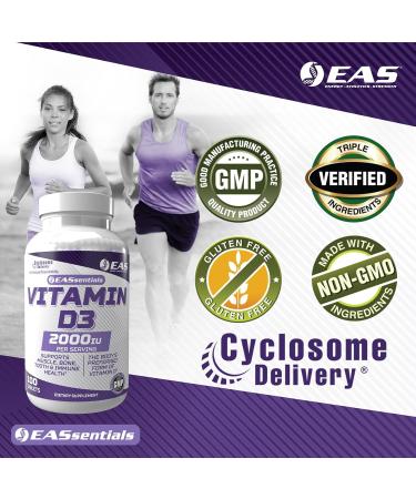 EAS Vitamin D3 2000 IU | Supports Muscle, Bone, Tooth, & Immune Health | Gluten Free, Non GMO | Better Absorption with Cyclosome Delivery | 100 Tablets - Buy Online on GoSupps.com