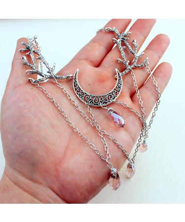 Oralgo Gothic Necklace: Vintage Lunar Branch with Violet Crystal Water Drop Pendant - Fashionable Pagan Witch Jewelry for Women - Buy Online on GoSupps.com