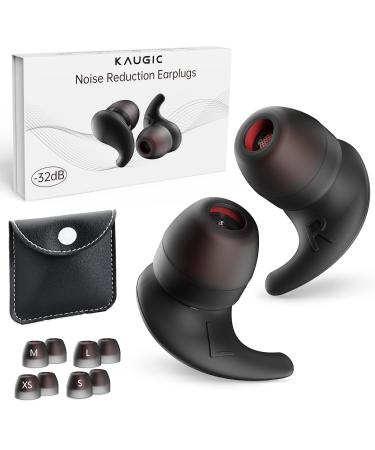 KAUGIC Ear Plugs for Noise Reduction   Soft  Reusable Sleeping Ear Plugs - Hearing Protection in Silicone for Sleep  Travel  Work  Concerts & Flights - 8 Ear Tips in XS/S/M/L   Black On-Ear