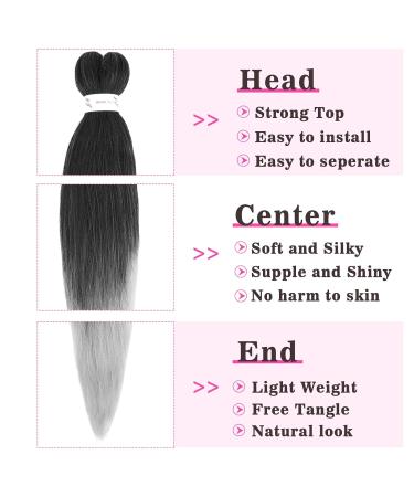 Buy 66cm 8 Bundles EZ Pre-Stretched Braid Hair Extensions - Yaki Kunsthaar for Twist Braids - Black to Silver - 8 Packs - Buy Online on GoSupps.com