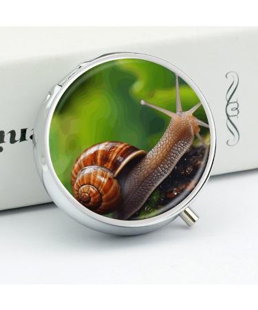 Wildlife Animal Snail Print Round Pill Box - 3 Compartment Decorative Portable Pill Organizer - Metal Pocket Medicine Storage - Buy Online on GoSupps.com