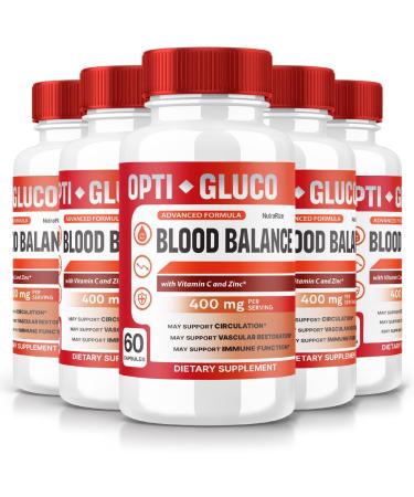 (5 Pack) Opti Gluco - Opti Gluco Capsules to Maintain Stable Healthy Levels All-Natural Blood Dietary Supplement Opti Gluco Advanced Formula for Optimal Health OptiGluco Reviews (300 Capsules)