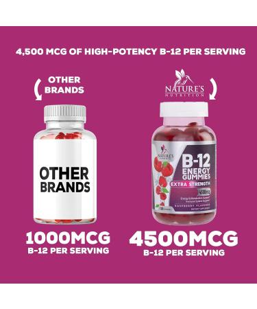 Extra Strength Nature's Vitamin B12 Gummies 4500 mcg - Metabolism & Nervous System Support - 120 Berry Flavored Gummies - Buy Online on GoSupps.com