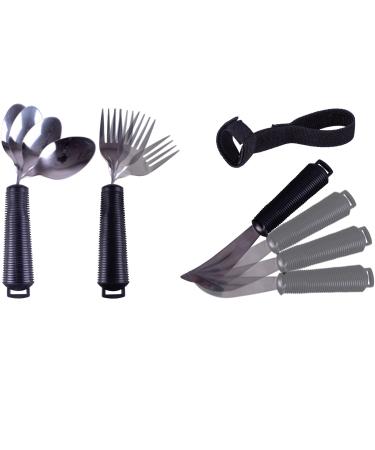 Aidapt Bendable Cutlery Set with a Knife fork Spoon and Utensil Straps Soft Grip Eating Aid Bend to any Angle Reduce Wrist Stress ideal for those with Arthritis Limited Grip and Arm Movement