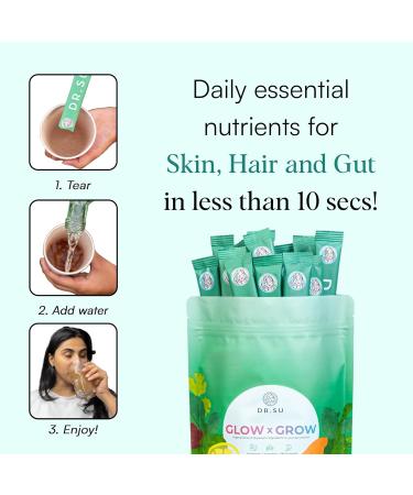 Dr.Su 6-in-1 Supplement Powder | Clear Skin Strong Hair & Healthy Gut | with Vitamins Minerals Antioxidants Probiotics Fiber & Adaptogens | Lemon Mint | Sugar-Free | 30 Sachets | Unisex - Buy Online on GoSupps.com
