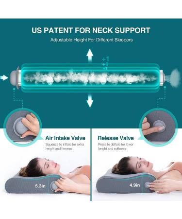 Willai Adjustable Cervical Pillow for Neck Pain Relief - Orthopedic Contour Pillow with Inflatable Tube - Cooling Memory Foam - Ideal for Side and Back Sleepers - 25x15x4.9 (Gray Queen) - Buy Online on GoSupps.com