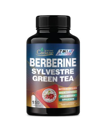 Cadane Berberine Extract - Berberine Supplement with Gymnema Sylvestre Green Tea & More - 150 Capsules for Immune System Digestion Health Support