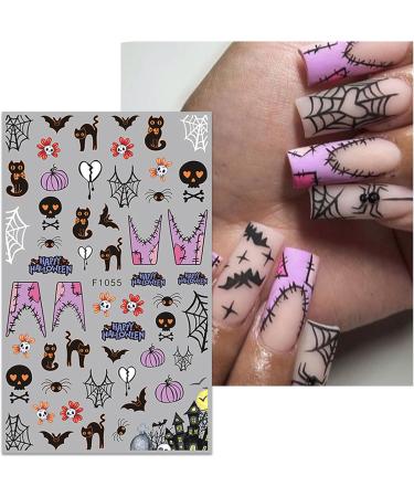 Halloween Nail Stickers 12 Sheets Self-Adhesive Nail Decal Ghosts Pumpkin Cobweb Nail Art Decoration Design Supplies - Buy Online on GoSupps.com