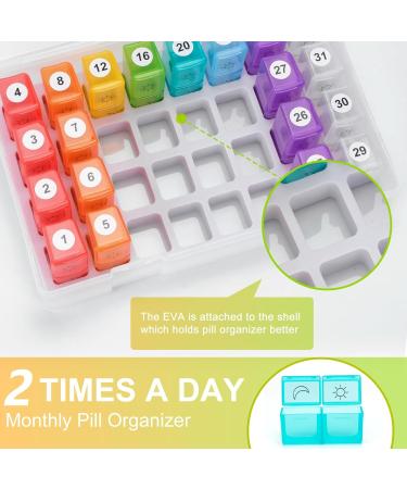 Yewltvep Monthly Pill Organizer - 2X Daily 30-Day Medication Tracker with Travel Case 32 Compartments - Convenient White Pill Box - Buy Online on GoSupps.com