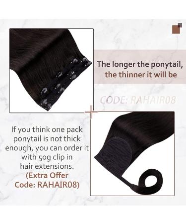 Runature Real Hair Braid Extensions - Natural Black 50cm Long Ponytail | 80g Human Hair #1B - Buy Online on GoSupps.com