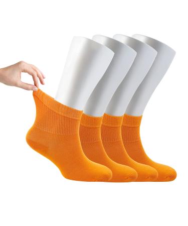 Cosyfeel Women Loose Diabetic Socks | 4-Pack Neuropathy Ankle Socks for Ladies | Super Soft Eco-Friendly Bamboo Material | Durable with Seamless Toe | Multicolour Patterns | 4 Seasons 4-7 ORANGE PEEL