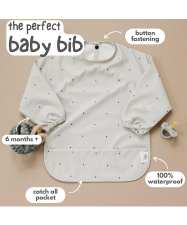 Bubba Bear Baby Weaning Bib with Sleeves | Long Sleeve Coverall Bibs Set | Waterproof Apron Cape for Toddlers | Grey Polka Dot Design - Buy Online on GoSupps.com