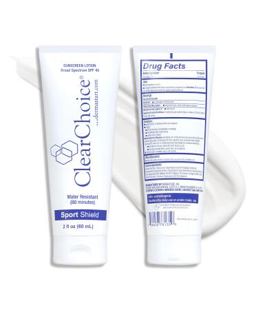 Clear Choice Sport Shield SPF 45 Mineral Sunscreen & Moisturizer | Non-Greasy Broad-Spectrum Face & Body SPF | Micronized Zinc Oxide | No White Cast | Dermatologist Recommended 60 ml / 2 oz