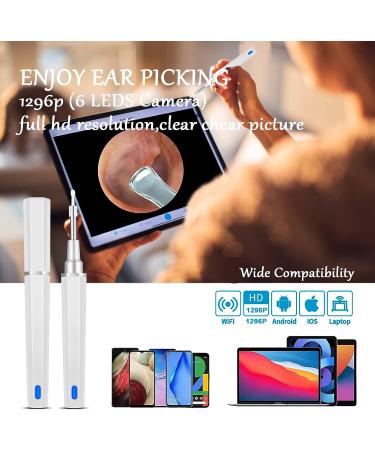 1296P HD Ear Wax Removal Tool with Light & Camera - Earwax Removal Kit for iPhone, iPad, Android Phones - 6 Ear Picks Included | White - Buy Online on GoSupps.com