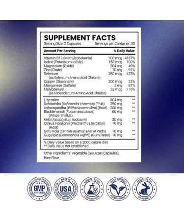 Research Verified Thyroid Aid - Optimal Thyroid Function with Iodine Copper & Zinc - 260 mcg Selenium - 100% Pure - Vegan Friendly - 60 Capsules - 1 Month Supply - Buy Online on GoSupps.com