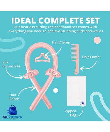 AW COMMERCE Heatless Curling Rod Headband Set - Complete Kit with Hair Curler, Clip, Scrunchies & Comb - Pink - Buy Online on GoSupps.com