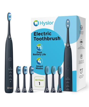 Hyslor Sonic Electric Toothbrush with 6 Brush Heads for Adults, Rechargeable Power Toothbrushes 4 Hours Fast Charging for 75 Days Daily Oral Cleaning, Electronic Tooth Brush 4 Modes, Blue Cosmic Blue