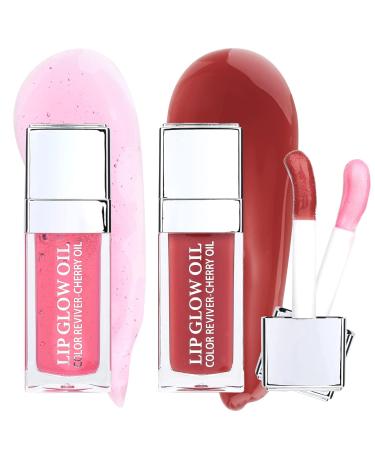 FANXITON Lip Oil Set - Hydrating Tinted Gloss Duo in Cherry Pink and Sexy Red | Non-Sticky Lip Plumper and Revitalizing Care Oils - Buy Online on GoSupps.com