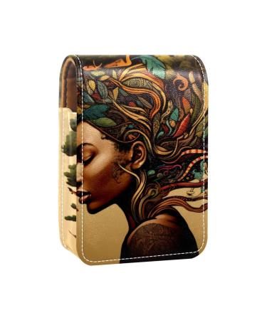 Travel Lipstick Organizer Case Lipstick Case Portable Makeup Bag With Mirror African Woman Abstract Plant Pattern J673l0qytn
