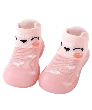 Babyio Baby Sock Shoe - Anti Slip First Walking Toddler Shoes for Boys & Girls - Soft Breathable Cotton Socks - Pink Pink 18-24 Months