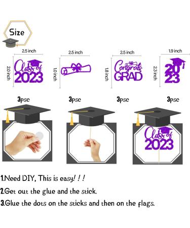 2023 Graduation Theme Cupcake Toppers Class of 2023 Cupcake Toppers Graduation 2023 Congrats Grad Cap Diploma Cupcake Party Cake Decorations Supplies Purple Glitter 12 Pcs - Buy Online on GoSupps.com