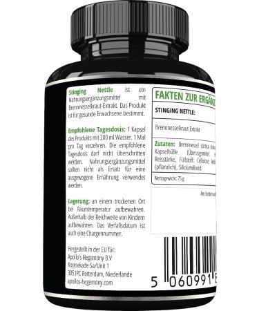 Nettle 500g - High Strength 4:1 Extract 90 Vegan Capsules for Cardiovascular Health - Apollos Hegemony - Buy Online on GoSupps.com