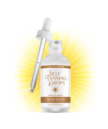 ROSEWOOD Self-tanning Drops for Face & Body (2 OZ) - Hyaluronic Acid - Vegan - Cruelty-Free - Long Lasting Self Tanner (Light to Medium)