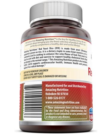 Amazing Formulas Red Yeast Rice 600mg + CoQ-10 50mg | 120 Vegetarian Capsules - Buy Online on GoSupps.com