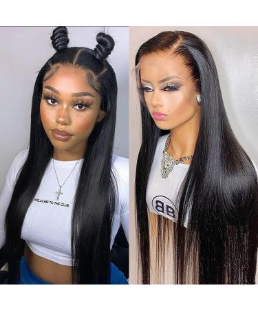 Straight 13X6 HD Lace Front Wigs Human Hair Wig 180 Density Lace Frontal Wigs Human Hair For Black Women Brazilian Glueless Wig Virgin Human Hair Pre Plucked Bleached Knots Natural Color 18 Inch 18 Inch 13X6 Straight Full Lace Wig