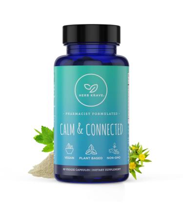 Herb Krave Calm & Connected -Stress Support & Ayurvedic Nootropic for Natural Calm Focus Clarity and Energy Cortisol Manager with Ginkgo Biloba Ashwagandha Rhodiola Lemon Balm -60 Capsules (1)