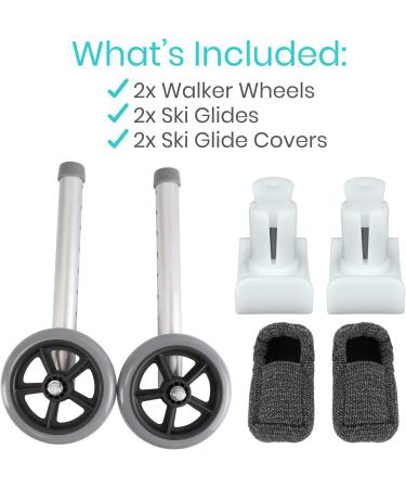 Vive Walker Wheels Ski Glides Covers (6 PCS) - Replacement Feet Parts for Folding Medical Rollator - Front and Back Stability - Universal Size - Buy Online on GoSupps.com
