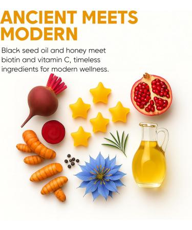Black Seed Oil & Honey Gummies - with Black Cumin Seed Oil Vitamin C Turmeric & Biotin - Immune Support Supplement for Joint Gut & Skin Health 60 Gummies - Buy Online on GoSupps.com